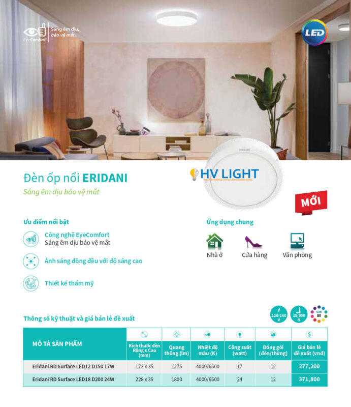 Đèn LED ốp nổi Philips ERIDANI 17W D150 840865