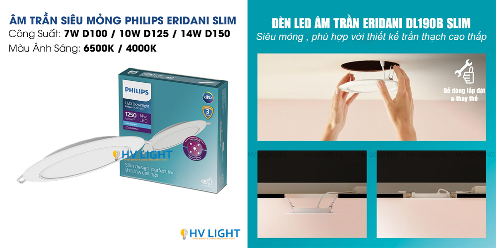 Đèn LED Âm Trần SIÊU MỎNG Philips Eridani DL190B Slim – Giải Pháp Chiếu Sáng Cho Mọi Loại Trần