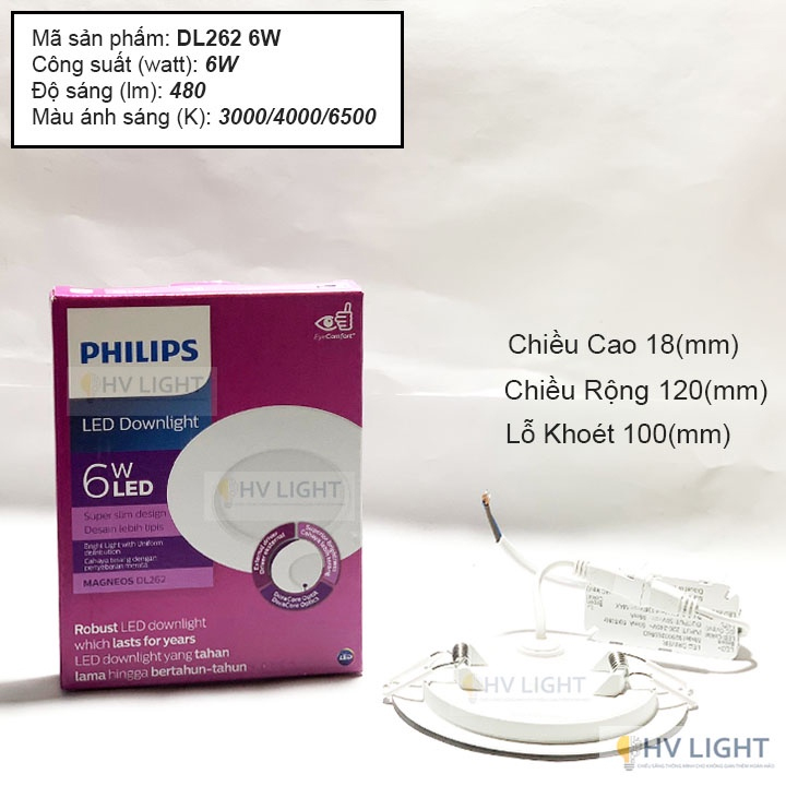 Đèn âm trần siêu mỏng 6W D100 DL262 LED PHILIPS chính hãng