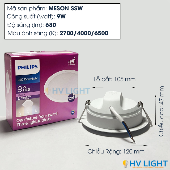 Đèn LED Âm trần đổi màu 9W Philips SSW D105 Đèn LED Âm trần đổi màu 9W Philips SSW D105