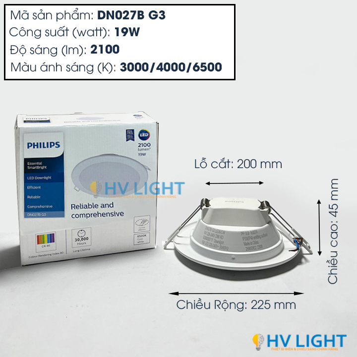 Đèn LED Âm trần 15W DN027B G3 LED15 D175 RD Philips_kich thuoc (3)