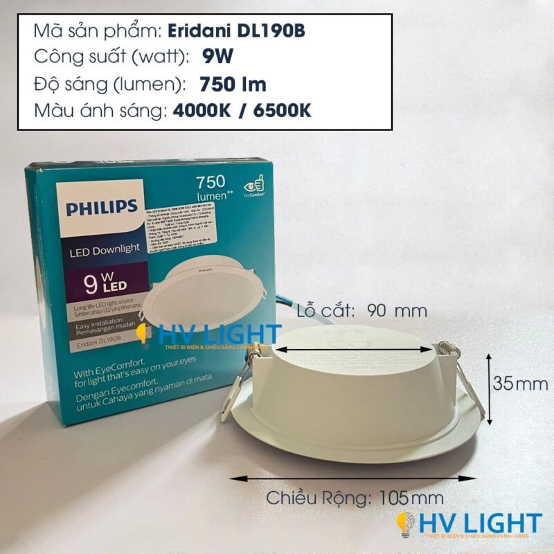 Đèn led âm trần 9W Philips ERIDANI DL190B LED7 D90