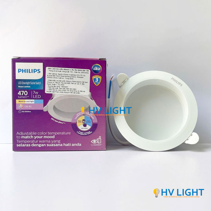 Đèn LED âm trần chóa sâu đổi màu 7W D90 Philips Meson Comfort SSW