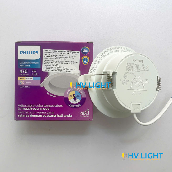 Đèn LED âm trần chóa sâu đổi màu 7W D90 Philips Meson Comfort SSW