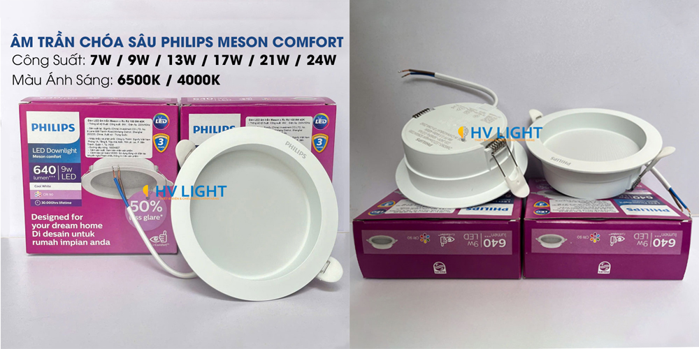 Thông số đèn Đèn LED âm trần Chóa Sâu Philips Meson Comfort giảm chói